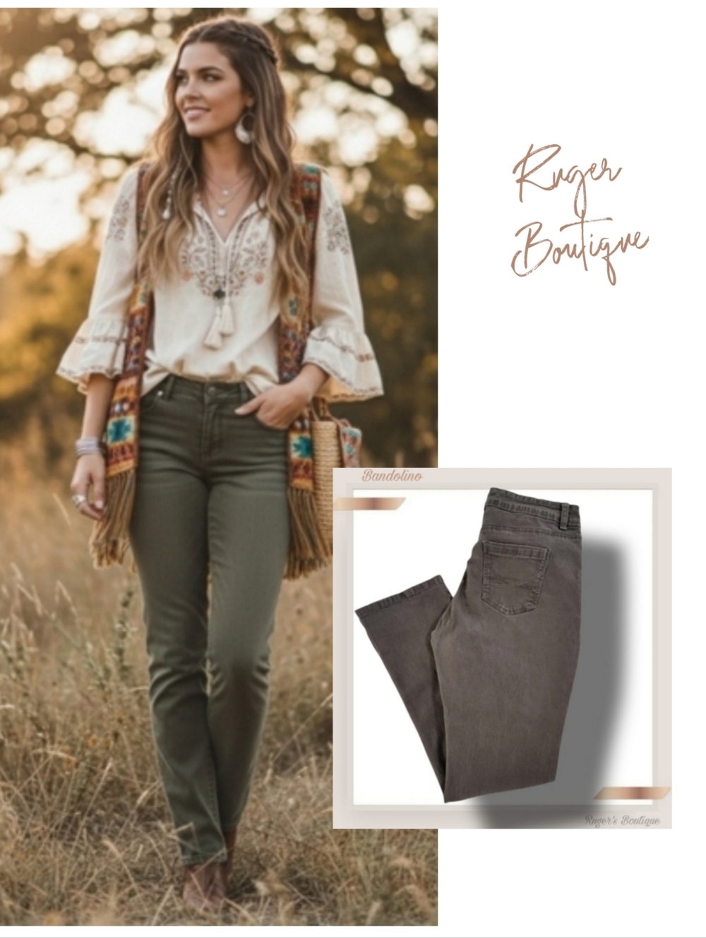 🌿Bandolino Women's Dusty Olive Size 10 Petite Jeans